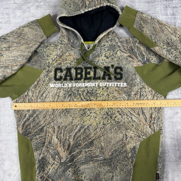 Cabelas Sweatshirt Mens Large Green Hoodie Mossy Oak Brush Camouflage Hunting - Picture 12 of 13